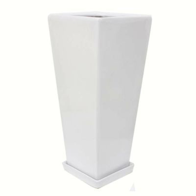 【送料無料】選べるスクエア陶器鉢 9号 Zタイプ+陶器製 鉢皿のセット（＋鉢底石+鉢底ネットサービス）