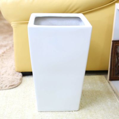 ホワイトスクエア陶器鉢（ストレート） Ｍ 8号用 （＋鉢底石+鉢底ネットサービス）