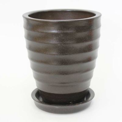 陶器鉢（鉢皿一体型） 4号 ダークブラウン