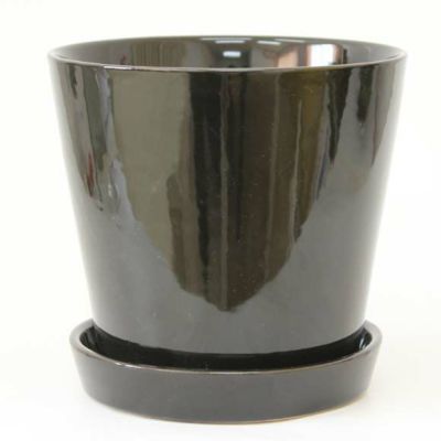 ブラック陶器鉢 丸形 13cm Tタイプ（＋鉢底ネットサービス）