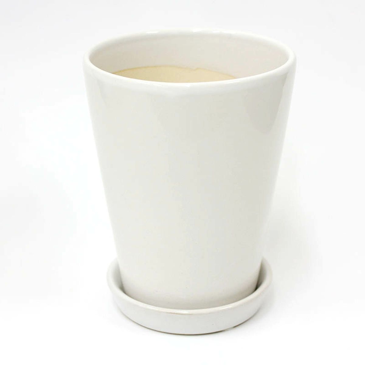 ホワイト陶器鉢 丸形 10.5cm+陶器製の鉢皿