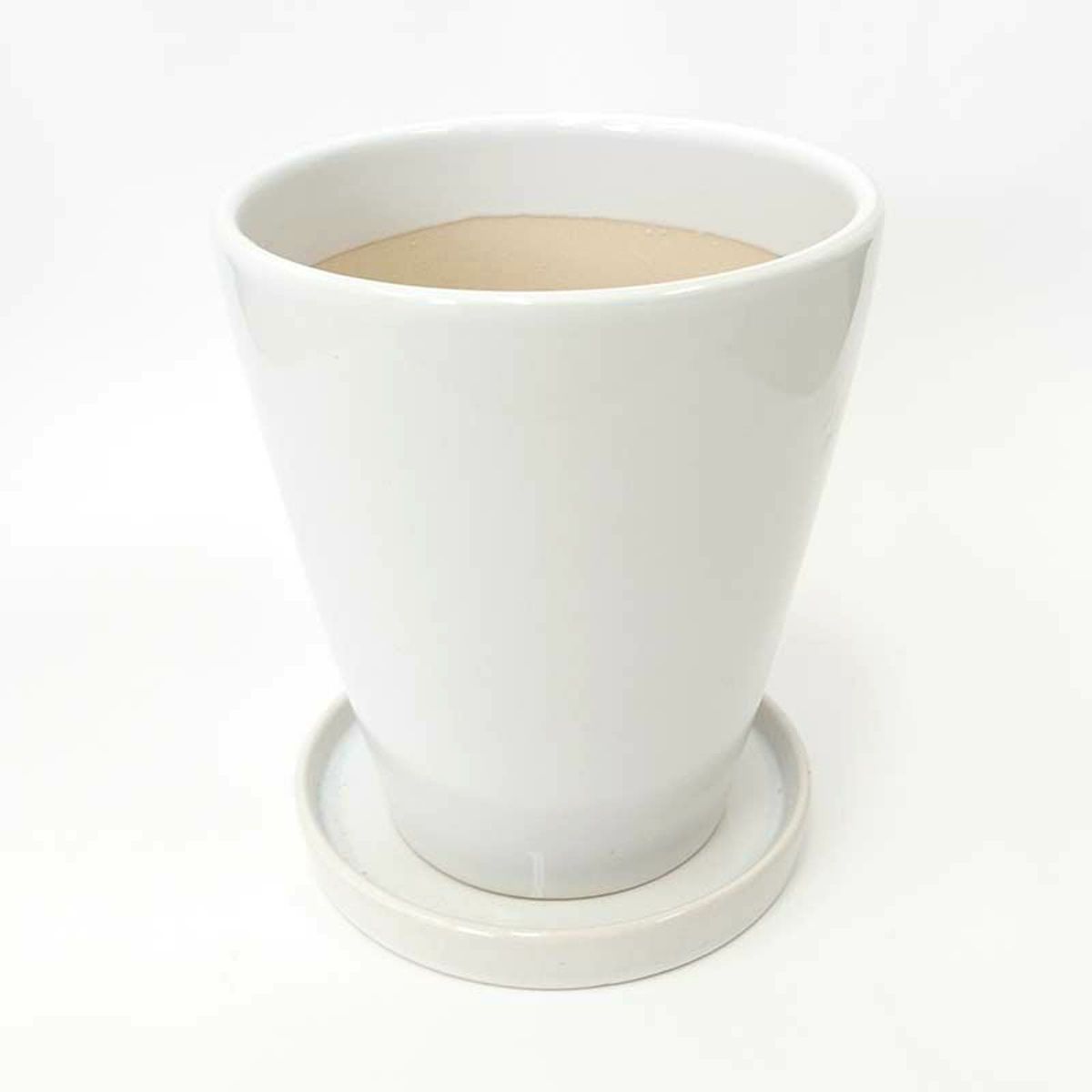 ホワイト陶器鉢 丸形 12cm+陶器製の鉢皿