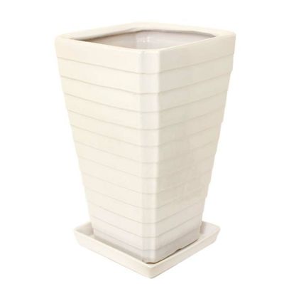 【送料無料】選べるスクエア陶器鉢（Gタイプ） （大）＋陶器製 鉢皿のセット（＋鉢底石+鉢底ネットサービス）