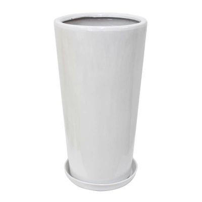 【送料無料】ホワイト陶器鉢（丸形） 12号用（特大）＋お皿付き（＋鉢底ネットサービス）