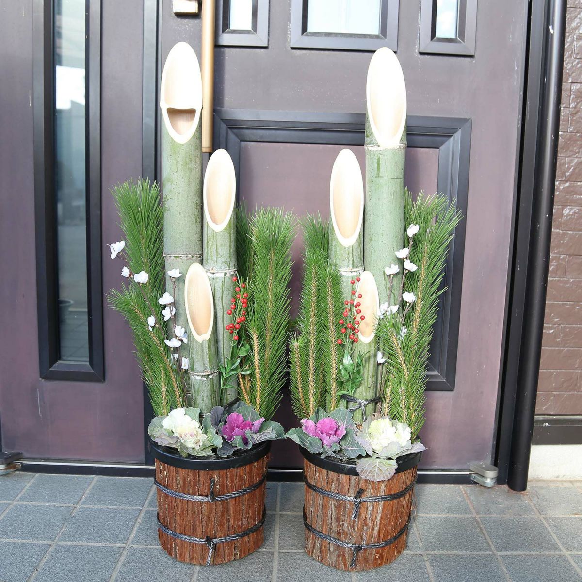 手作り門松（飾りやすい鉢タイプ＋杉皮あり） 1m