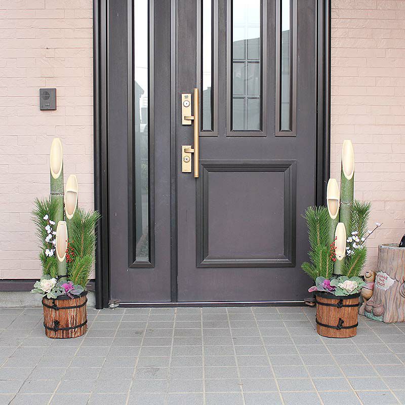 手作り門松（飾りやすい鉢タイプ＋杉皮あり） 1m