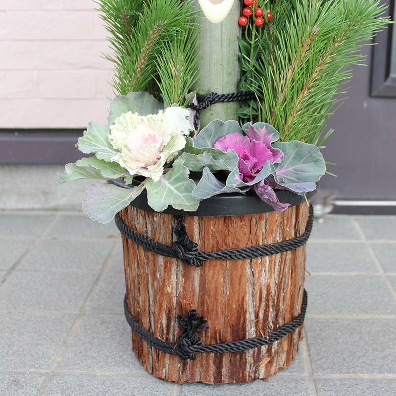 手作り門松（飾りやすい鉢タイプ＋杉皮あり） 1m