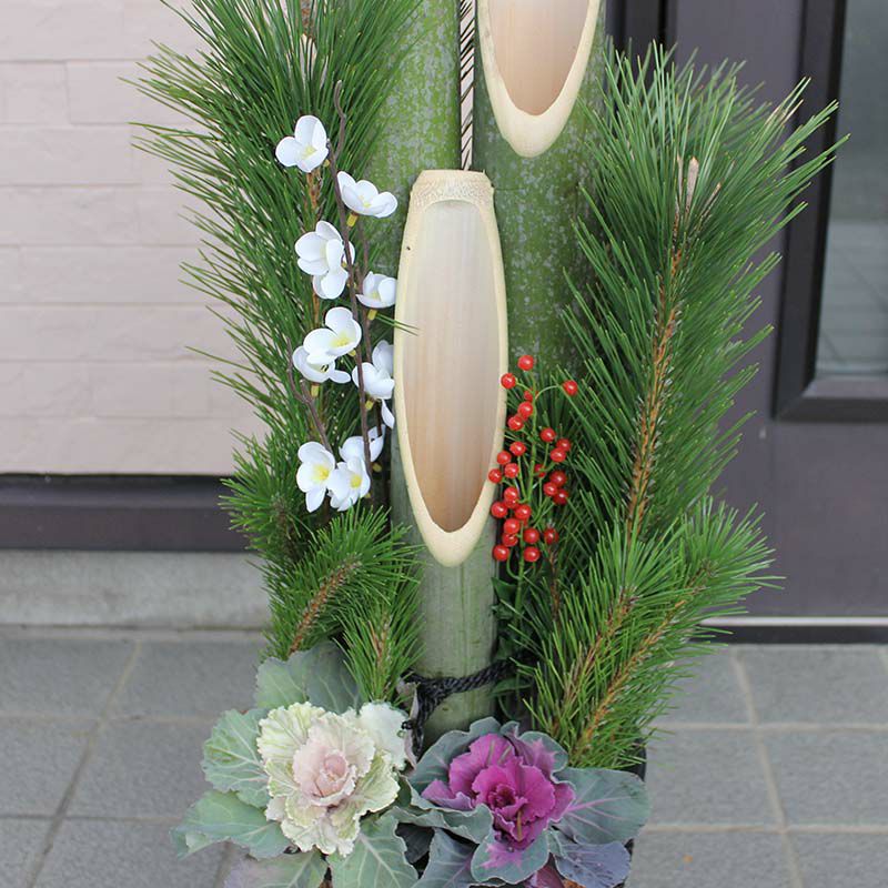 手作り門松（飾りやすい鉢タイプ＋杉皮あり） 1m