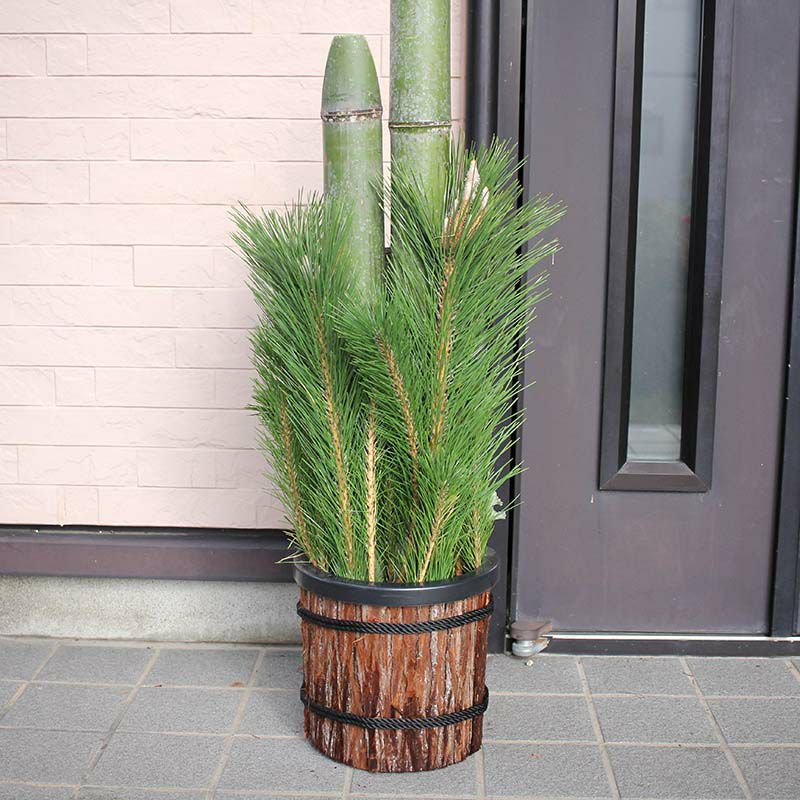 手作り門松（飾りやすい鉢タイプ＋杉皮あり） 1m