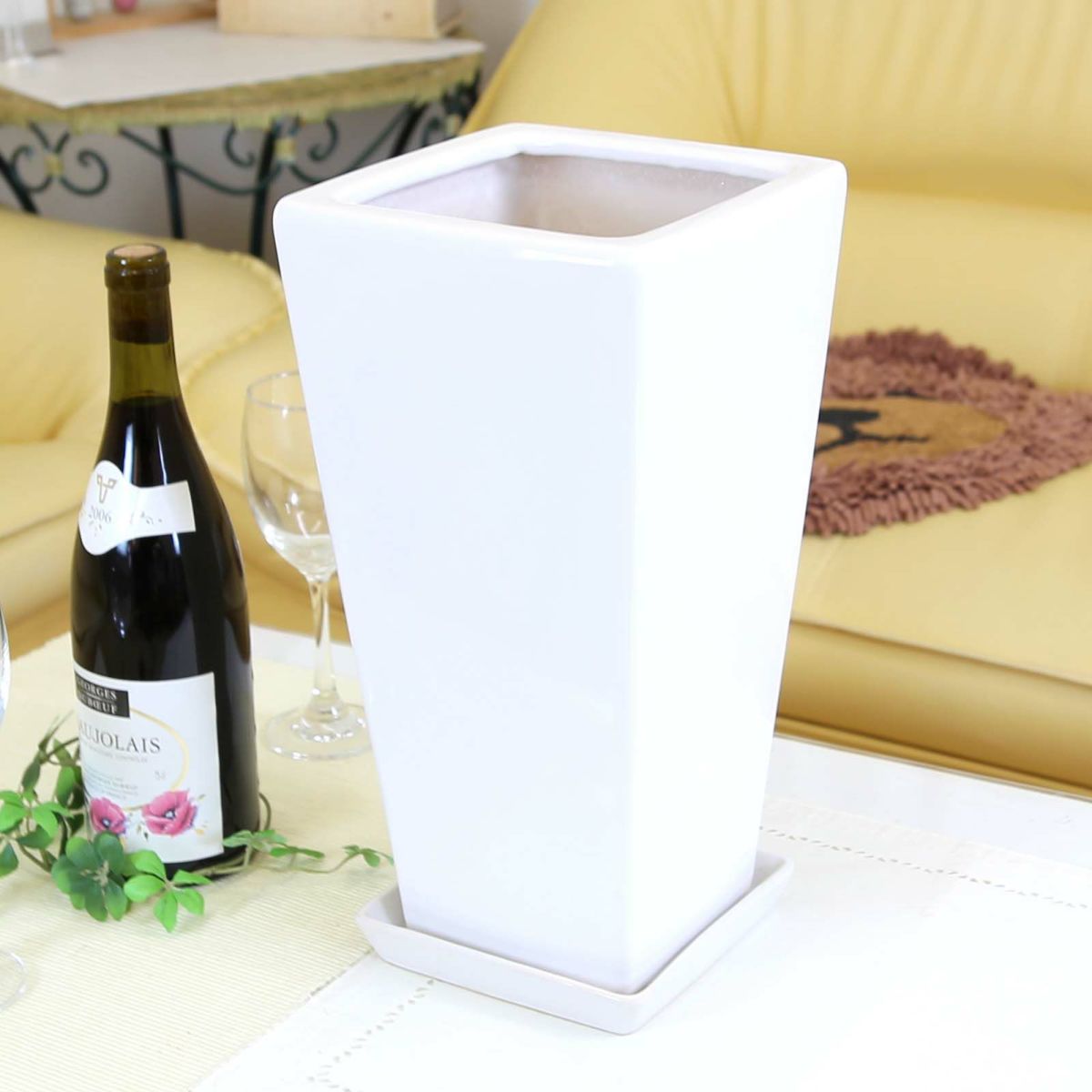 ホワイトスクエア陶器鉢（セミロング）M7サイズ 7号