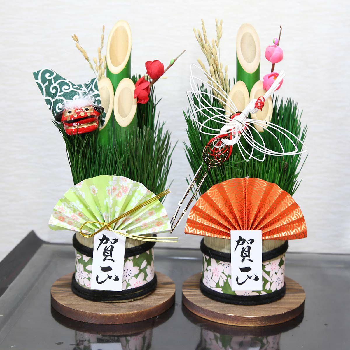 おめでたいミニ門松 2個セット「鶴＆獅子」