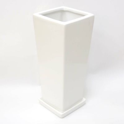 ホワイトスクエア陶器鉢 5号 ストレート＋陶器鉢皿のセット（＋鉢底石+鉢底ネットサービス）