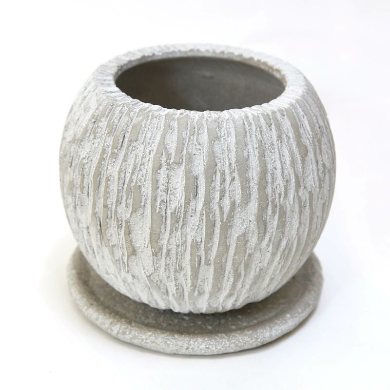 ホワイトグレー・セメント鉢 丸形
