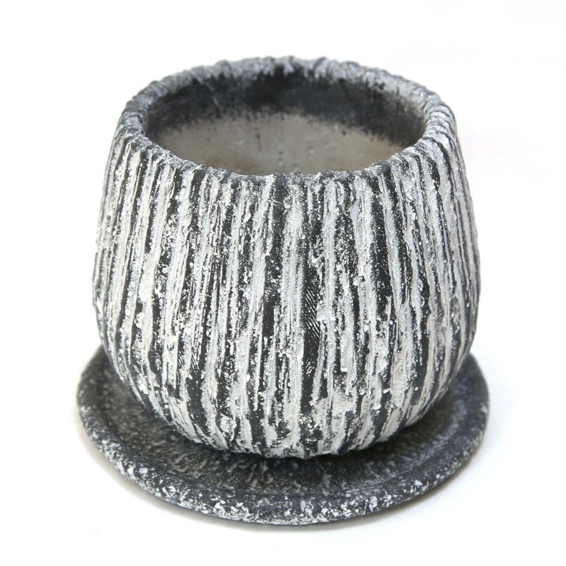 ブラックグレー・セメント鉢 丸形しずく